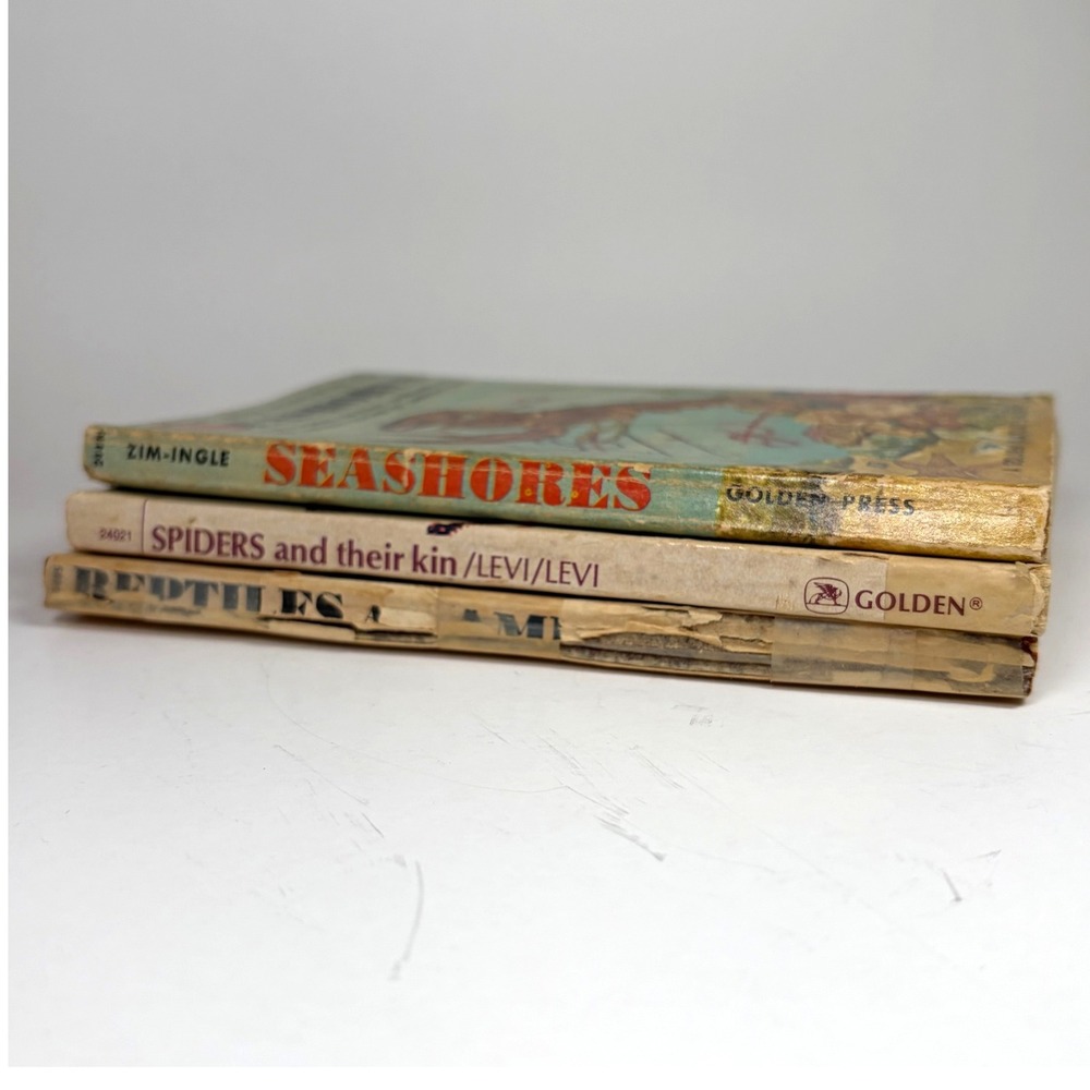 Vintage Golden Nature Guide Book Lot Seashores Spiders Reptiles Amphibians Set 3